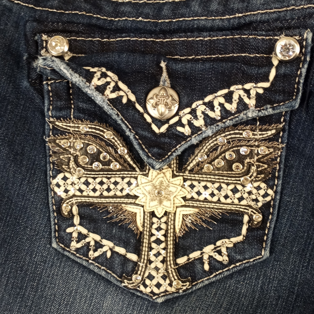 Miss Me Dark Blue Denim Women’s Shorts Size 27 - Picture 8 of 16